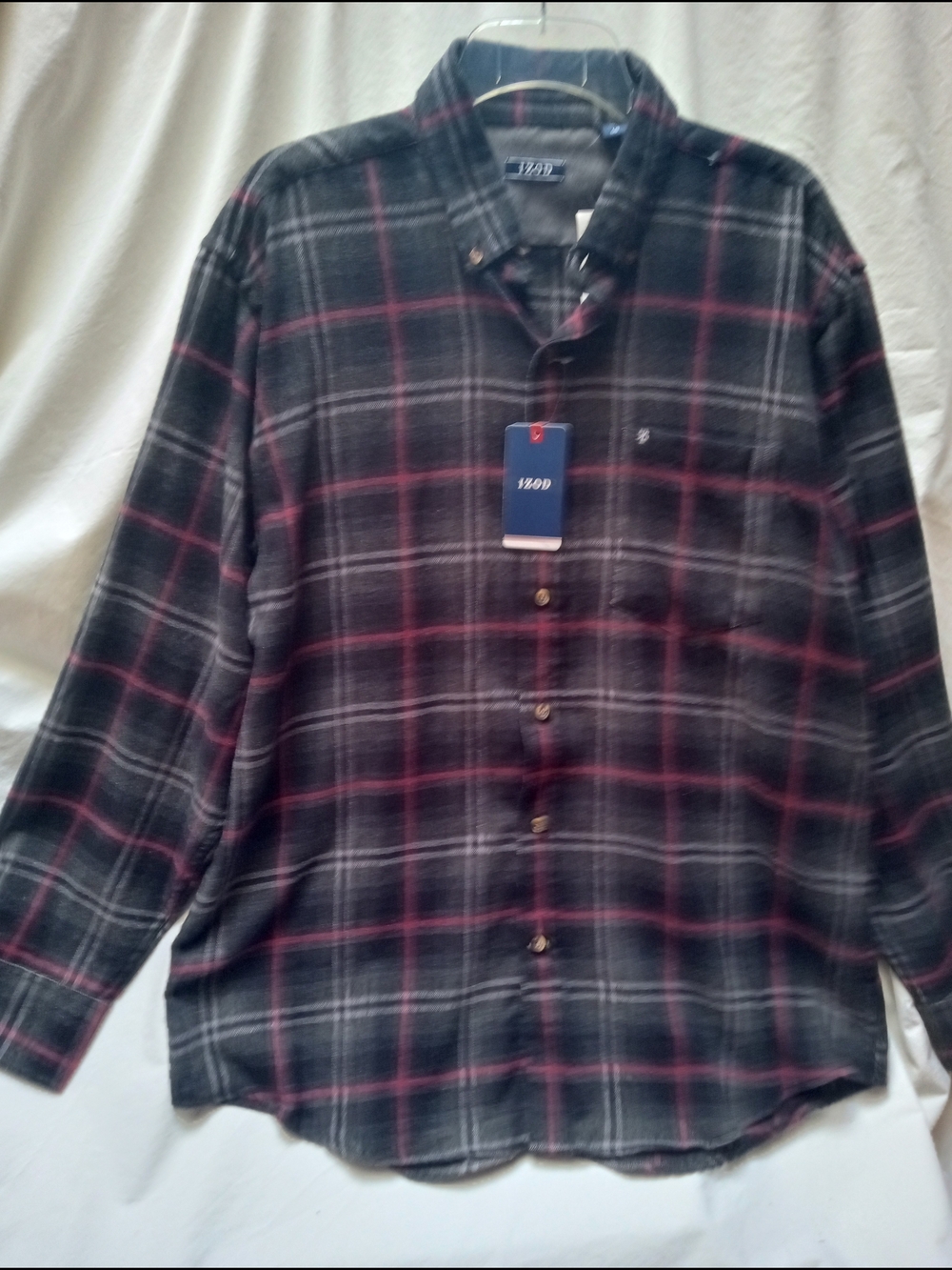 Izod Black Plaid Button-Down Shirt with Burgundy Accents